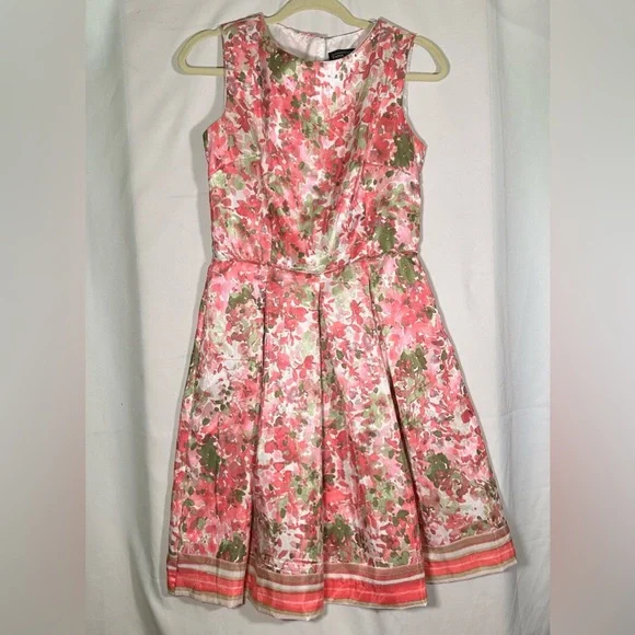 Karin Stevens Vintage Style Pink Floral Satiny Knee-Length Dress Womens 8 - Picture 6 of 8